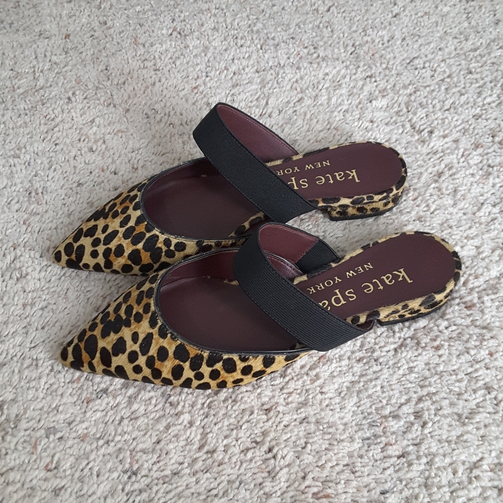 KATE SPADE $198 Marielle Calf Hair Mules Animal Print Size 6 NEW! 🎇